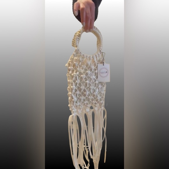 NEW Leather Fringe Handbag Ivory Wedding Gorgeous Handmade Sieme Sera $695 NWT - Picture 1 of 6